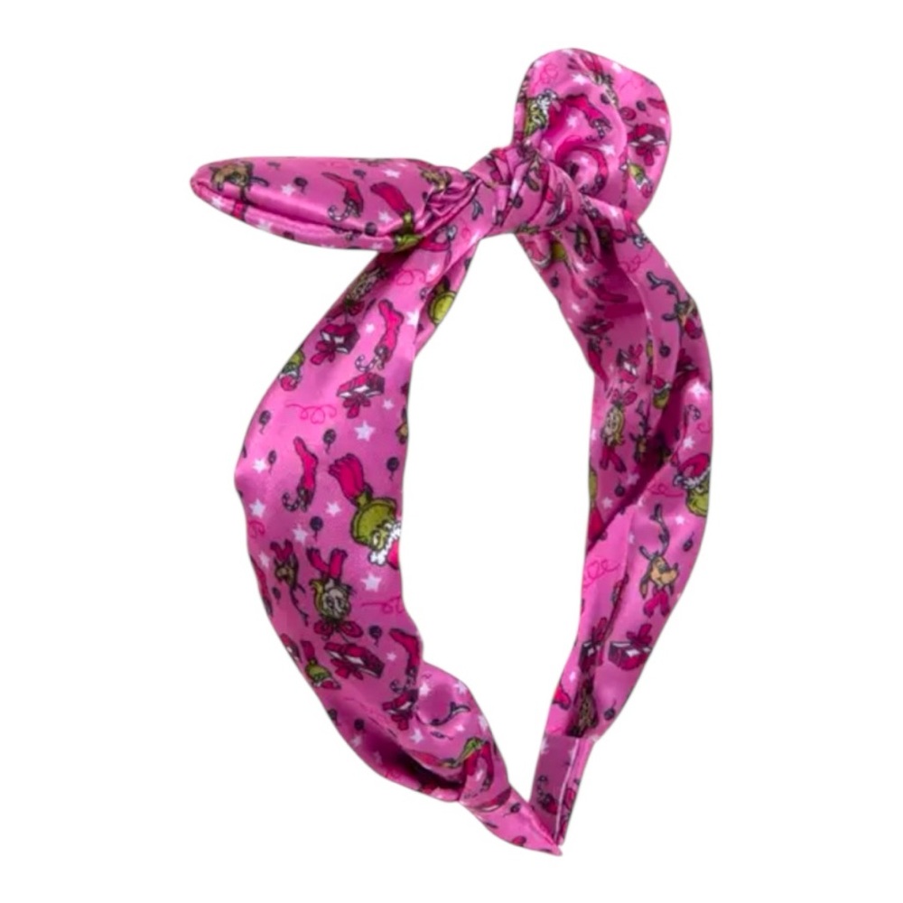 Grinch Christmas Knotted Bow Pink Headband